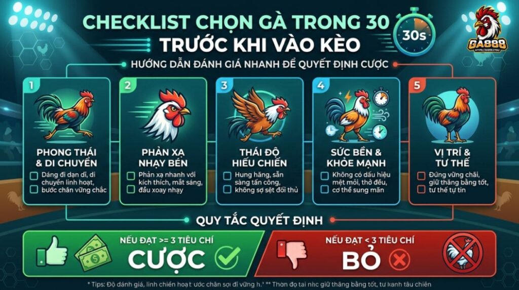 Checklist chọn gà trong 30 giây trước khi vào kèo Tại GA888