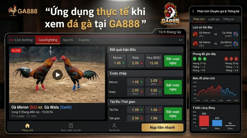 Ứng dụng thực tế khi xem đá gà tại GA888