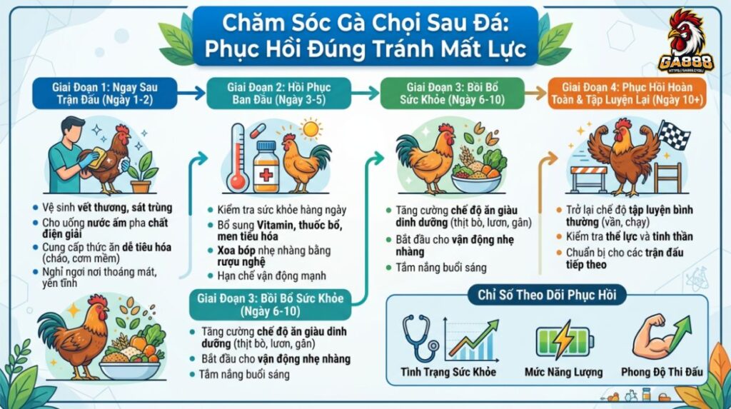 Chăm Sóc Gà Chọi Sau Đá: Phục Hồi Đúng Tránh Mất Lực